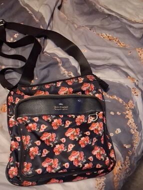 Juicy Couture Black Crossbody Bag with Pink Floral Print